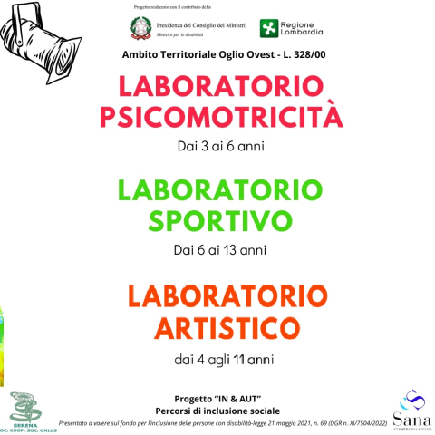 Immagine che raffigura LABORATORI per bambini e ragazzi dai 3 agli 13 anni - Lezioni gratuite