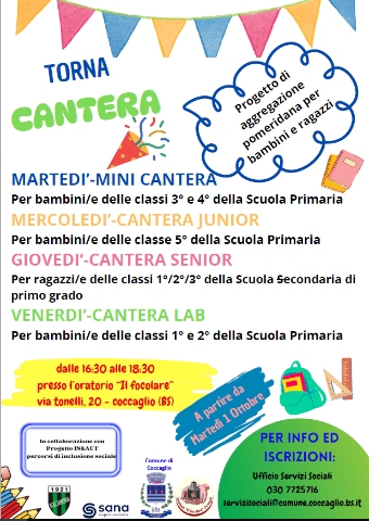 Immagine che raffigura Torna CANTERA - Progetto di aggregazione pomeridiana per bambini e ragazzi